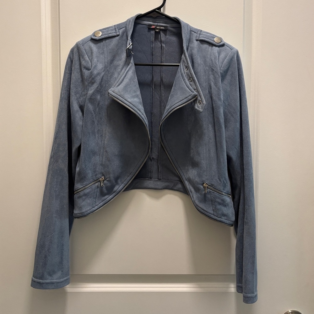 Light Blue Suede Moto Jacket